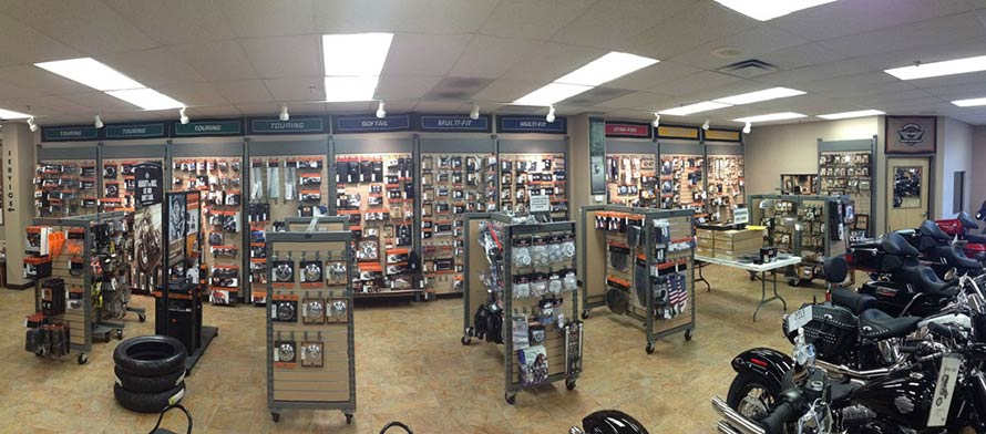 Aisles filled with parts in the showroom.